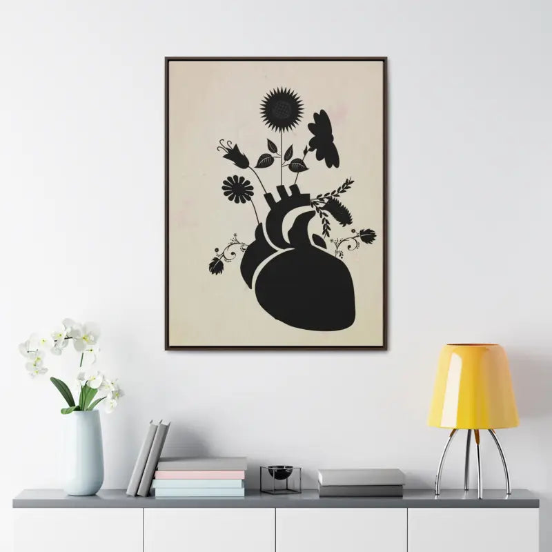 Elegant Vertical Frame: Human Heart with Flowers Artwork - Canvas