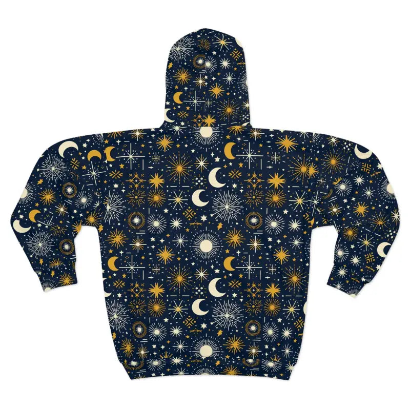 Dreamy Sun Moon Stars Hoodie with Black Zipper - Hoodies