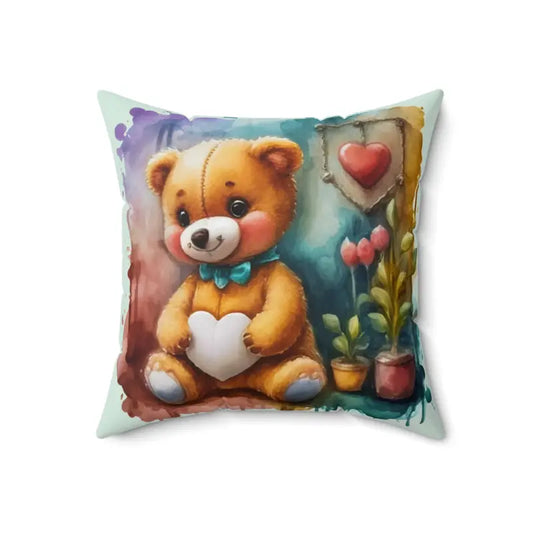 Snuggle Buddy Teddy Bear Polyester Square Pillow - 18’’ × Home Decor