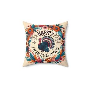 Cozy Thanksgiving Polyester Pillow - Happy Turkey Design - Dipaliz - 14’’ × - Throw Pillows