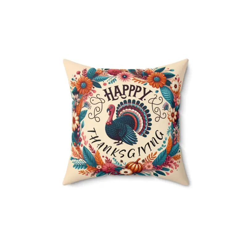 Cozy Thanksgiving Polyester Pillow with Happy Turkey Design - 14’’ × Home Decor