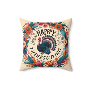 Cozy Thanksgiving Polyester Pillow - Happy Turkey Design - Dipaliz - 16’’ × - Throw Pillows