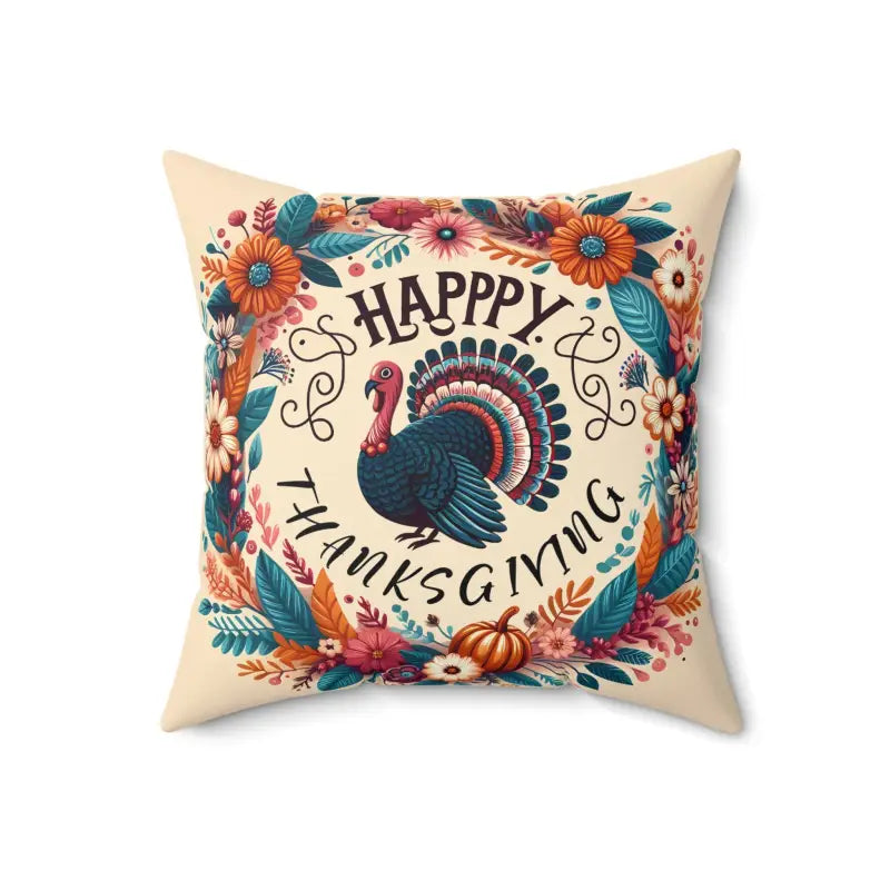 Cozy Thanksgiving Polyester Pillow with Happy Turkey Design - 18’’ × Home Decor