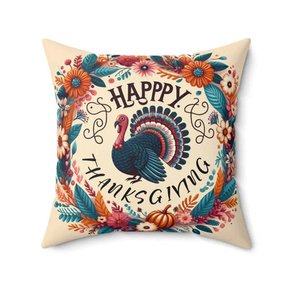 Cozy Thanksgiving Polyester Pillow with Happy Turkey Design - 20’’ × Home Decor