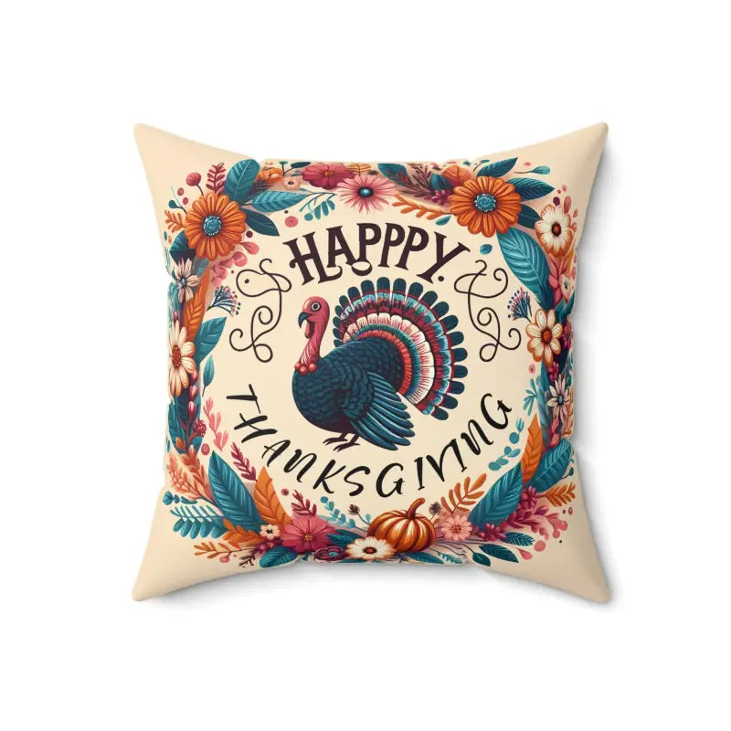 Cozy Thanksgiving Polyester Pillow with Happy Turkey Design - Home Decor