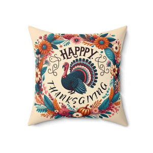 Cozy Thanksgiving Polyester Pillow - Happy Turkey Design - Dipaliz - Throw Pillows