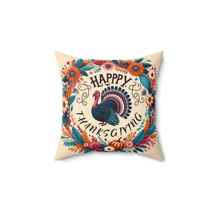 Cozy Thanksgiving Polyester Pillow - Happy Turkey Design - Dipaliz - Throw Pillows