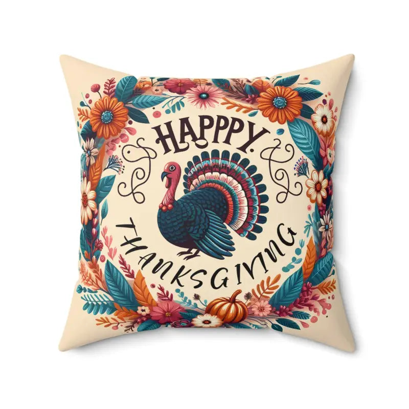 Cozy Thanksgiving Polyester Pillow with Happy Turkey Design - Home Decor