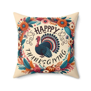 Cozy Thanksgiving Polyester Pillow - Happy Turkey Design - Dipaliz - Throw Pillows