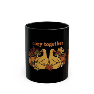 Cozy Together Duck Autumn Mug, Fall Pumpkin & Leaves Coffee Cup (11oz/15oz) - Mugs
