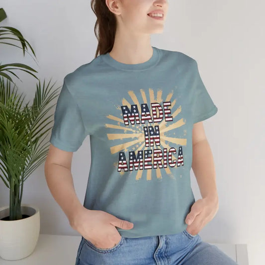 Ultimate Comfort 4th of July Made in America Cotton Tee - Heather Blue Lagoon / s T-shirt