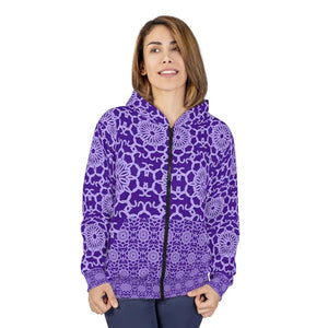 Outerwear - Unisex Zip Hoodie Purple Abstract Pattern Warmth - Dipaliz