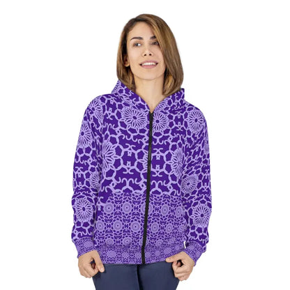 Vibrant Unisex Zip Hoodie - Cozy Purple Pattern Power - All Over Prints