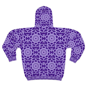 Outerwear - Unisex Zip Hoodie Purple Abstract Pattern Warmth - Dipaliz