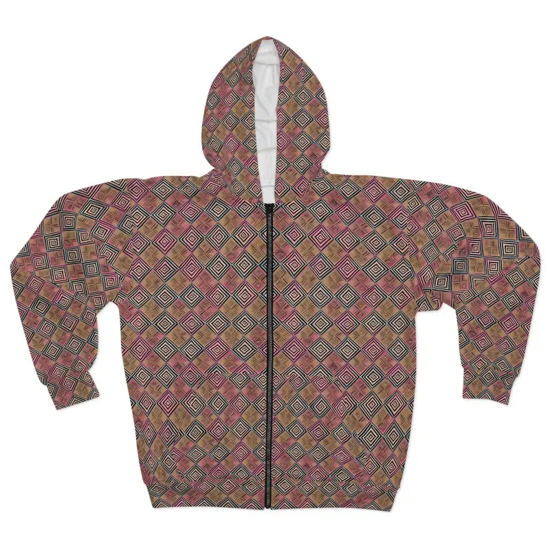 Stay Cozy in Style with a Pink & Brown Checkered Unisex Zip Hoodie - Xs All Over Prints