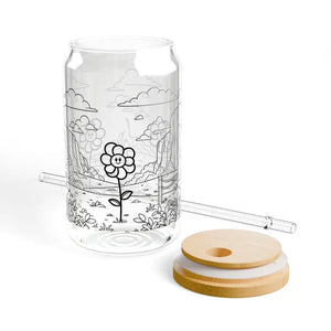 Floral Sipper Glass with Straw - Colorful Bloom Style - Dipaliz - Lid and Straw / 16oz - Tumblers