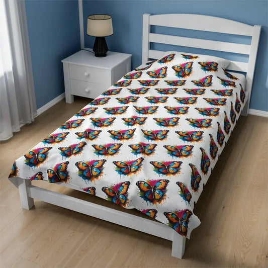 Cozy Up with a Colorful Butterflies Velveteen Plush Blanket - 60’’ × 80’’ All Over Prints