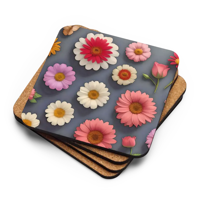 Vibrant Floral Cork Coaster Set: Heat-resistant Charm - Home and Living