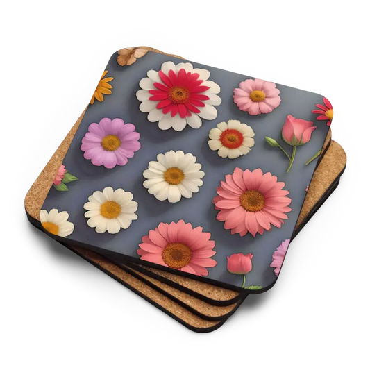 Vibrant Floral Cork Coaster Set: Heat-resistant Charm - Home and Living