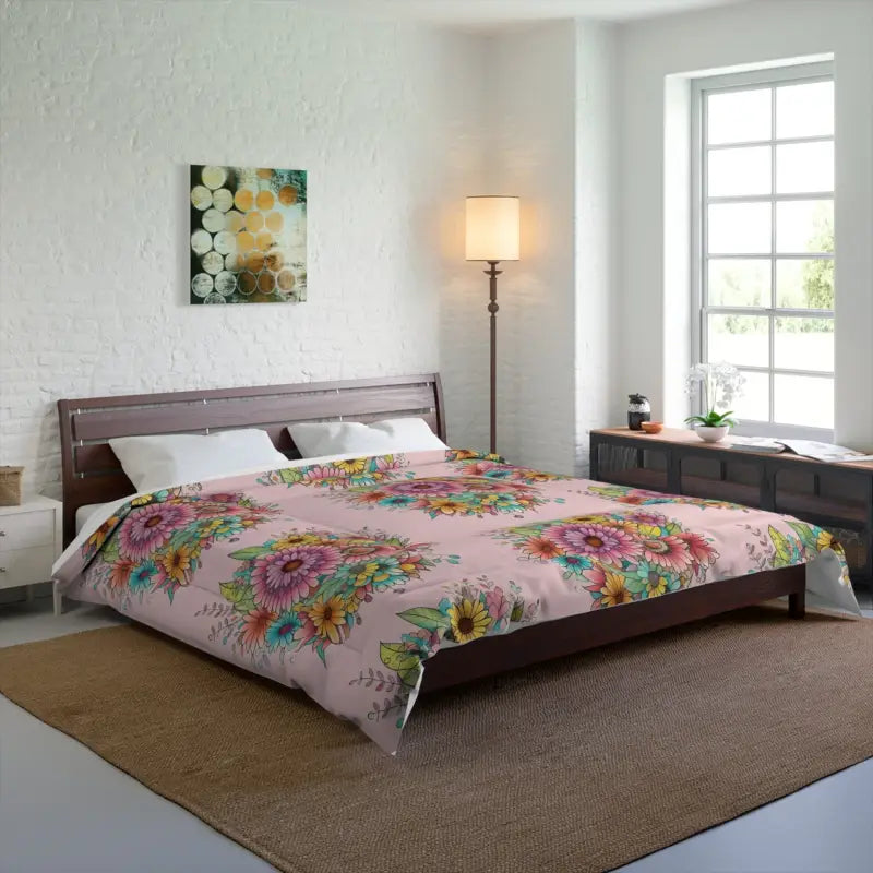 Dreamy Nights: Dipaliz’s Pink Floral Comforter - 104’’ × 88’’ Home Decor