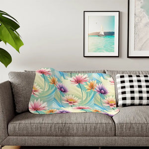 Sherpa Blanket Lotus Flowers Two Colors Plush Comfort - Dipaliz - 30’’ × 40’’ / Beige - Blankets