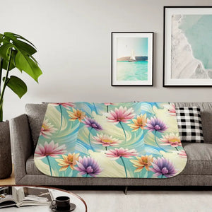 Sherpa Blanket Lotus Flowers Two Colors Plush Comfort - Dipaliz - 50’’ × 60’’ / Beige - Blankets