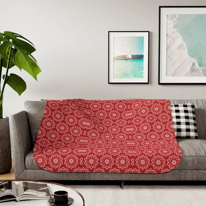 Snuggle Up: Pastel Red Floral Sherpa Blanket Bliss - 50’’ × 60’’ / Grey Home Decor