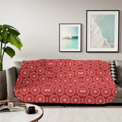 Snuggle Up: Pastel Red Floral Sherpa Blanket Bliss - 60’’ × 80’’ / Beige Home Decor