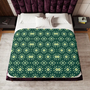 Sherpa Blanket Floral Pattern Dark Green Comfort - Dipaliz - Blankets