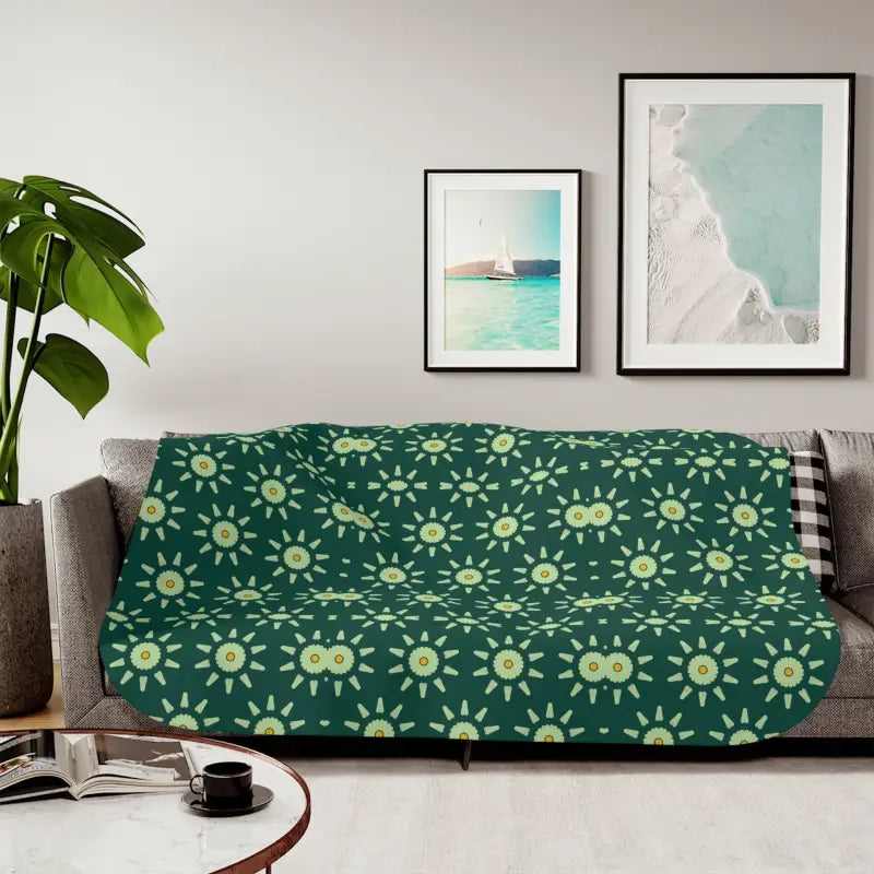 Dark Green Floral Sherpa Blanket - Cozy Up in Style - 60’’ × 80’’ / Grey Home Decor