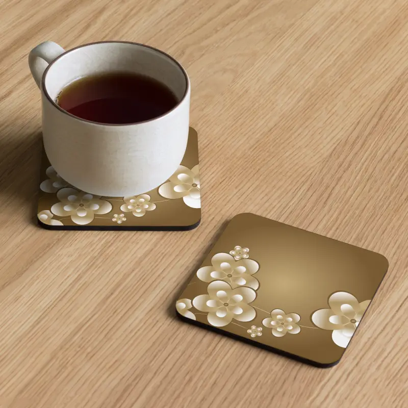 Chic Floral Cork Coaster: Elegant Heat Resistant Style - Kitchen and Dining