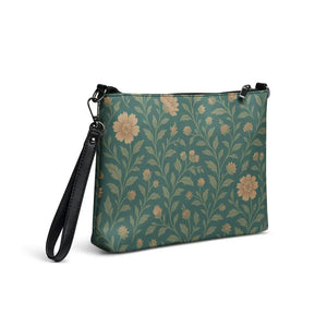 Crossbody Bag Secret Garden Cream Colored Flowers Sleek Dark Gray Dipaliz - Cross Body Bags