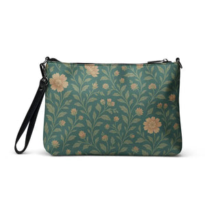 Crossbody Bag Secret Garden Cream Colored Flowers Sleek Dark Gray Dipaliz - Cross Body Bags