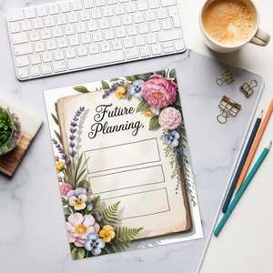 Floral Future Planning Notepad - Flower Border 8.5x11 - Dipaliz - Notepads