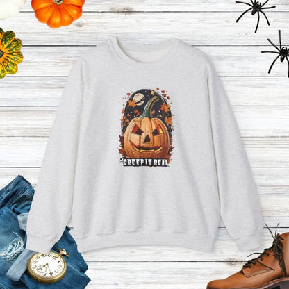 Creep it Real in Style: Jack o Lantern Unisex Heavy Blend Crewneck - Ash / s Sweatshirt