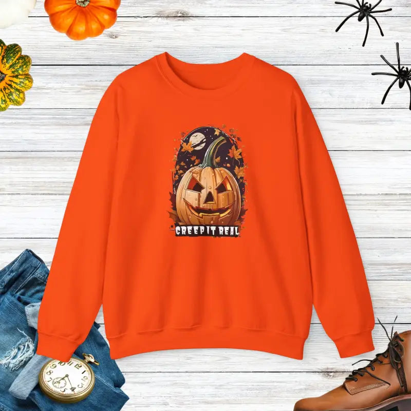 Creep it Real in Style: Jack o Lantern Unisex Heavy Blend Crewneck - Orange / s Sweatshirt