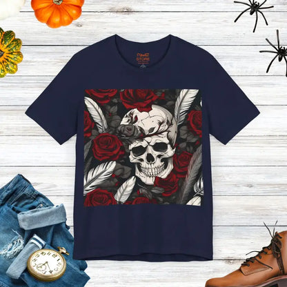 Halloween Skull & Roses Unisex Jersey Short Sleeve Tee - Navy / s T-shirt