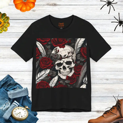 Halloween Skull & Roses Unisex Jersey Short Sleeve Tee - Black / s T-shirt