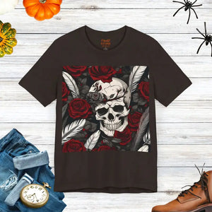 Unisex Jersey Short Sleeve Tee Spooky Skull Roses Halloween - Dipaliz - Brown / s - T-shirts