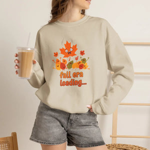 Crewneck Sweatshirt, ?Fall Era Loading’ Cute Autumn Leaves Graphic - Sweatshirts