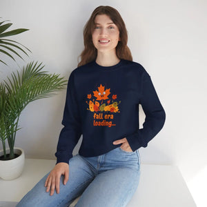Crewneck Sweatshirt, ?Fall Era Loading’ Cute Autumn Leaves Graphic - Sweatshirts