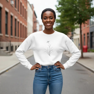 Crewneck Sweatshirt - Minimal Botanical Line Art Lily Design