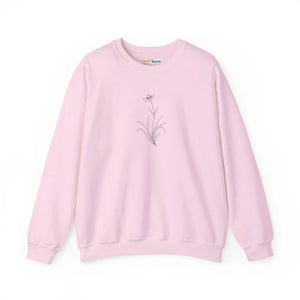 Crewneck Sweatshirt - Minimal Botanical Line Art Lily Design - Light Pink / s