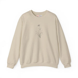 Crewneck Sweatshirt - Minimal Botanical Line Art Lily Design - Sand / s