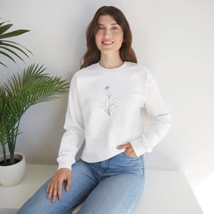 Crewneck Sweatshirt - Minimal Botanical Line Art Lily Design - White / s