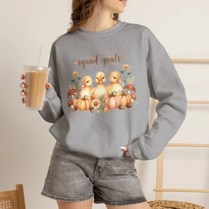 Crewneck Sweatshirt, ?Squad Goals’ Autumn Ducklings with Pumpkins - Sweatshirts