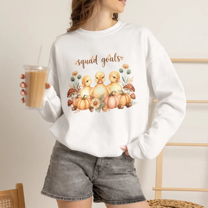 Crewneck Sweatshirt, ?Squad Goals’ Autumn Ducklings with Pumpkins - Sweatshirts