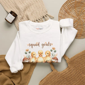 Crewneck Sweatshirt, ?Squad Goals’ Autumn Ducklings with Pumpkins - Sweatshirts