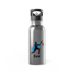 Cricket Player Stainless Steel Water Bottle, 20oz Sports with Straw (personalized Name) - Silver - Mug