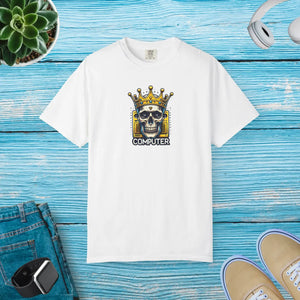 Soft Cotton T-shirt - Computer Skull with a Crown - Dipaliz - Clothing Tops